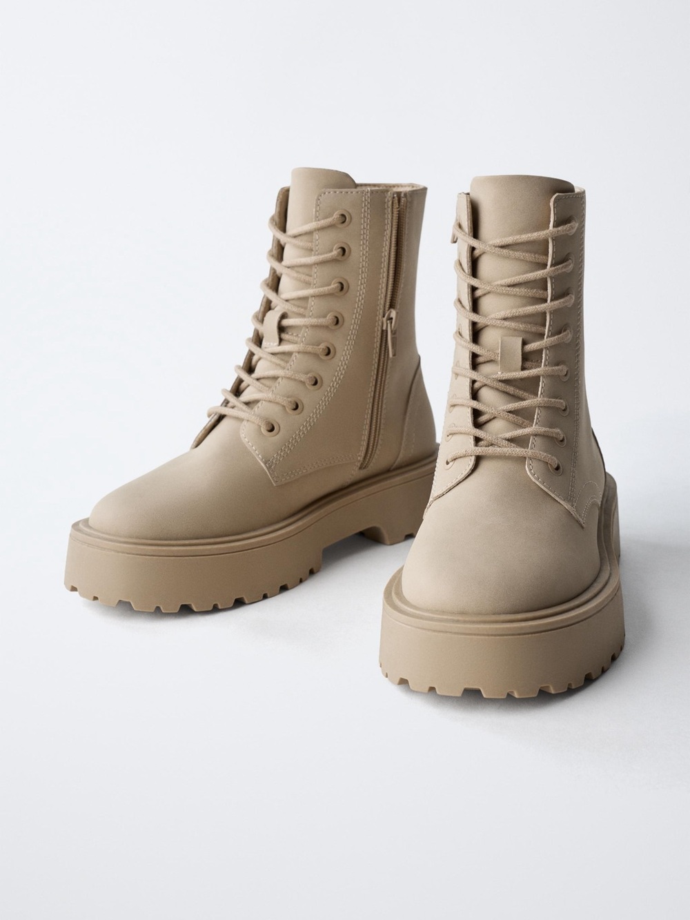 Zara Beige Lace-Up Ankle Kids Boots